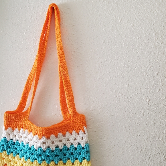 Crochet Knit Retro Tote Beach Bag Handmade - Picture 6 of 10